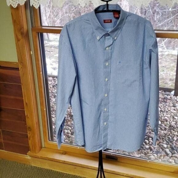 Izod Luxury Sport Embroidered Logo Pocket Striped Button Down Sz L Shirt - Picture 2 of 8
